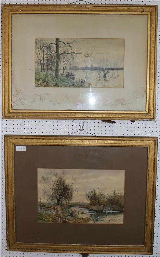 2 watercolours, river scenes, 1 Fraser